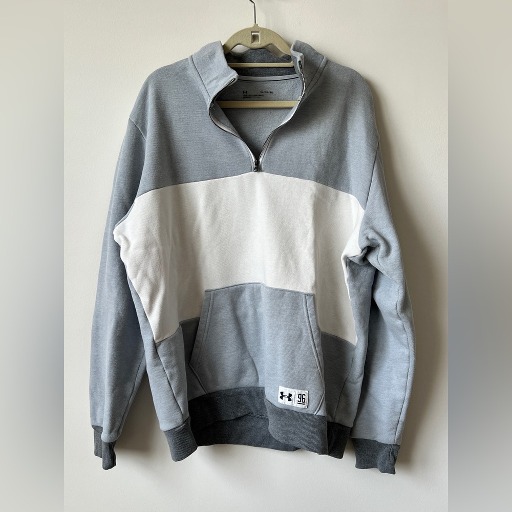 Under Armour Men’s Quarter Zip Pullover Sweatshirt Gray White XL Loose Fit UA 96